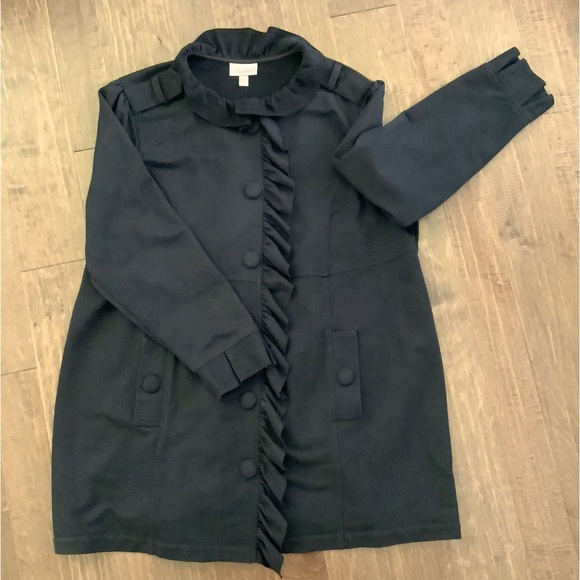 Dress Barn Jackets & Blazers - Dressbarn Black Coat Featuring Decorative Ruffle on Covered Buttons, Size 22/24